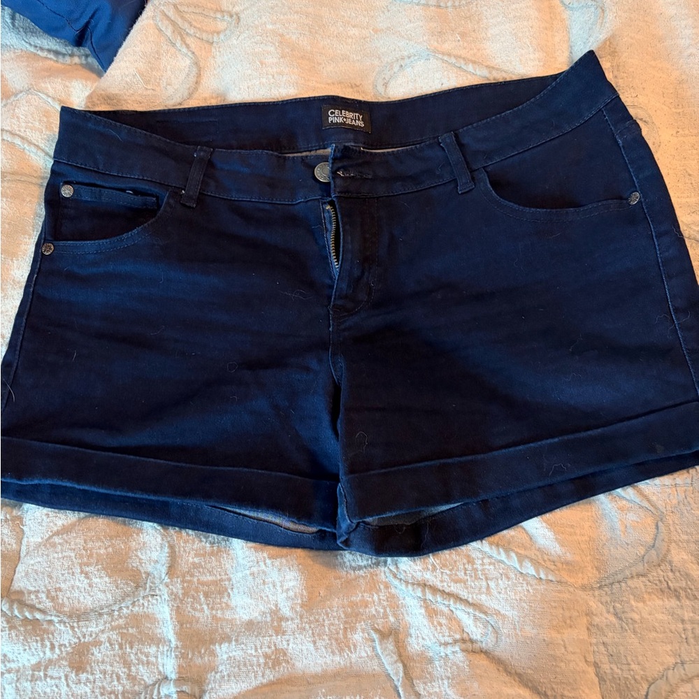 Celebrity Pink Dark Navy Cuffed Denim Shorts